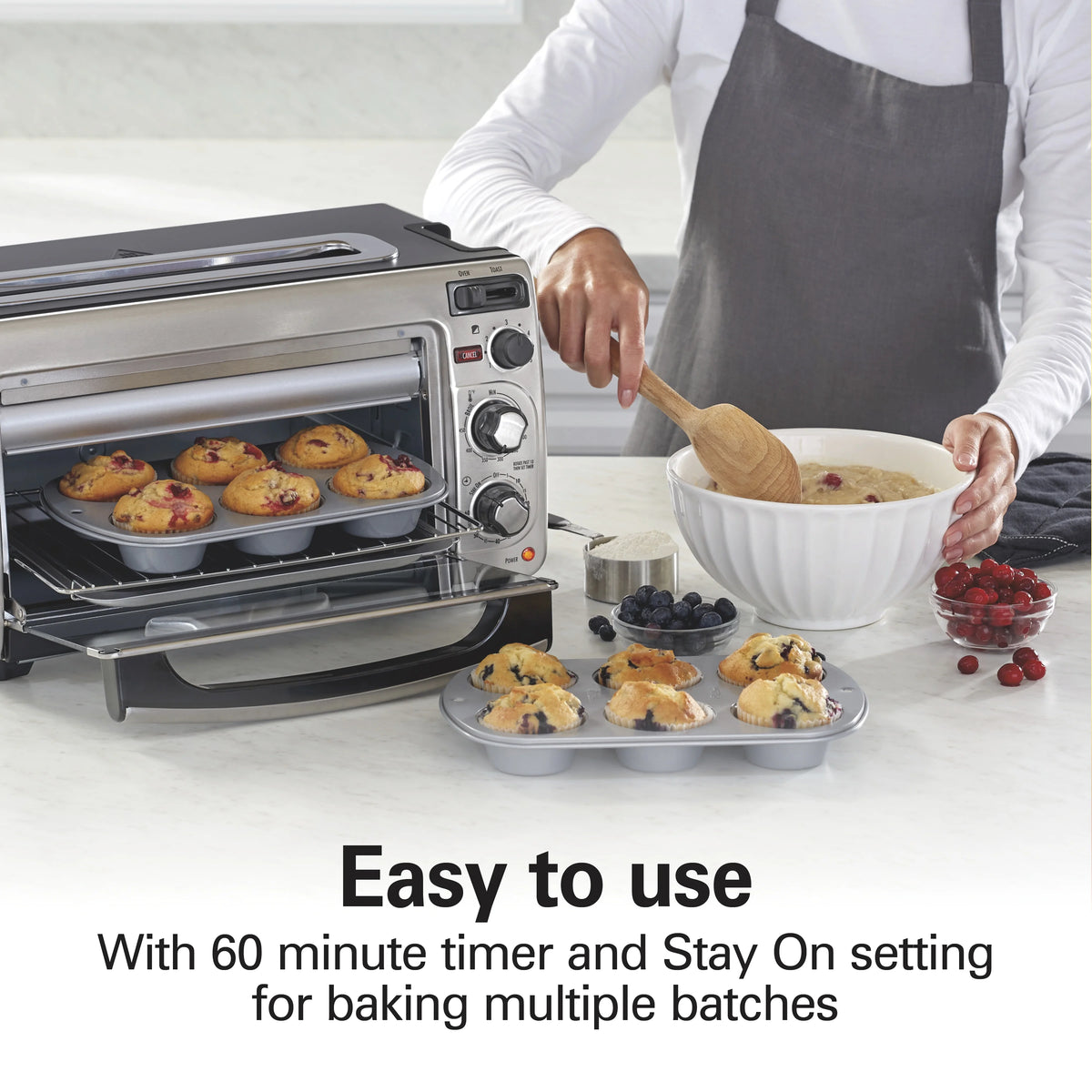 Hamilton Beach 2-in-1 Countertop Toaster Oven & Long Slot 2 Slice Toaster Combo, Stainless Steel