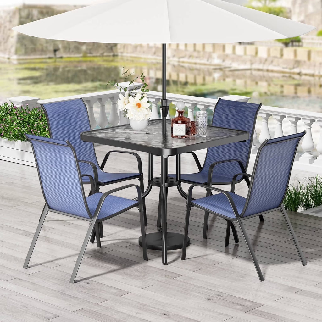 Pirecart 5-Piece Outdoor Patio Dining Table Set with 4 Stackable Textilene Chairs for for Patio, Lawn, Garden, Gray