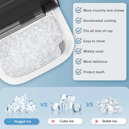 Auseo Nugget Ice Maker Countertop,  Ready in 6 Mins ,35Lbs Each  day with Self-Cleaning,Portable Sonic  Ice Machine  for Home/Office/Bar, Black
