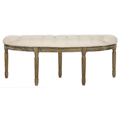 SAFAVIEH Abilene Tufted Rustic Semi Circle Bench, Beige/Rustic Oak