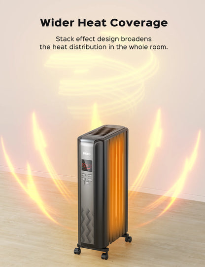 Dreo Oil Filled Radiator, Electric Radiant Heaters for indoor use Large Room with Remote Control, Child Lock, 4 Modes, Overheat & Tip-Over Protection, 24h Timer, Digital Thermostat, Quiet, 1500W