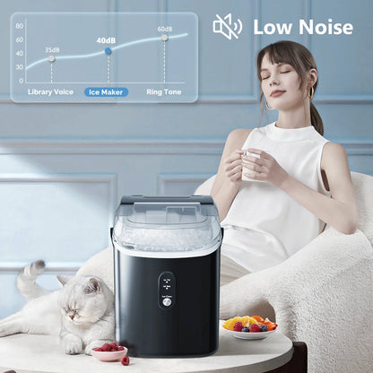 Auseo SS Nugget Countertop Ice Maker with Soft Chewable Ice, 35Lbs/24H, Self-Cleaning, Ice Scoop, Stainless Steel Silver, for Kitchen/Office/Party