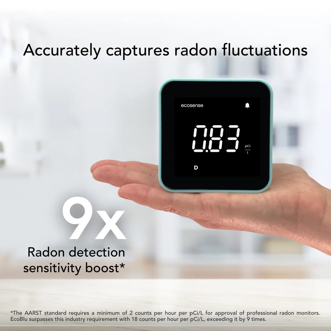 Ecosense EB100 EcoBlu, Digital Radon Detector, Fast & Accurate, Short-Term and Long-Term Monitoring, Full Size LED Screen, Easy to Use (White)
