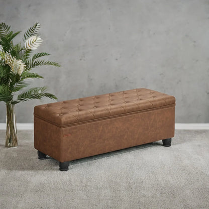 SONGMICS 46.5" Storage Ottoman Bench Storage Bench Bedroom Bench 330lb Load Capacity Solid Wood Legs Light Gray