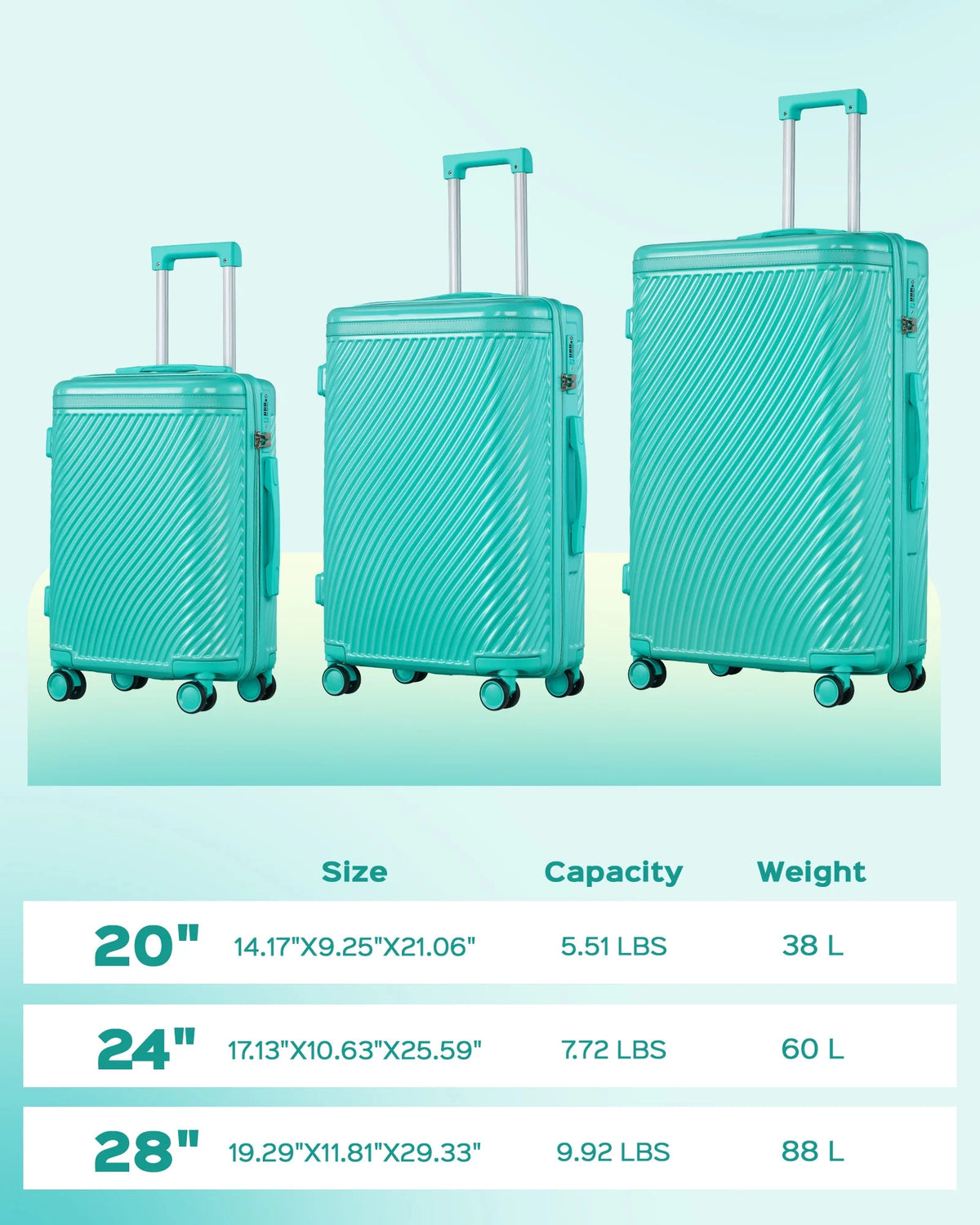 3 Piece Luggage Sets Hard Shell Suitcase Set with Spinner Wheels for Travel Trips Business 20" 24" 28", Rose Gold