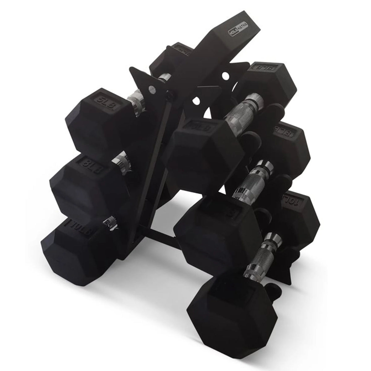 HolaHatha Hex Dumbbell with Rack, 5/10/15/20/25 lb (Black)