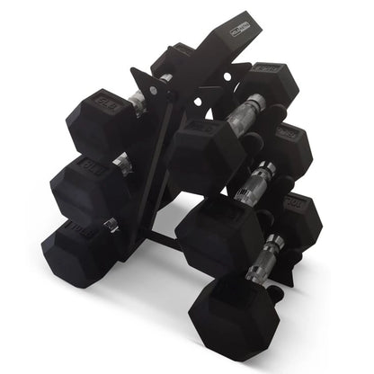 HolaHatha Hex Dumbbell with Rack, 5/10/15/20/25 lb (Black)