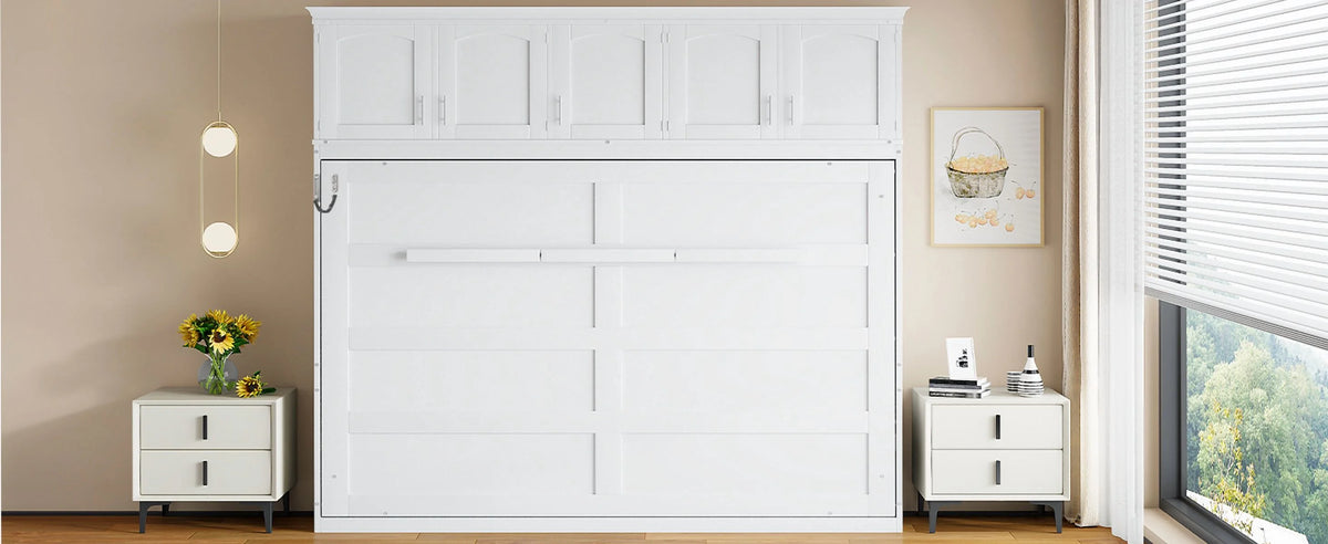 Newest Queen Size Murphy Bed Wall Bed with Top Cabinets,Gray