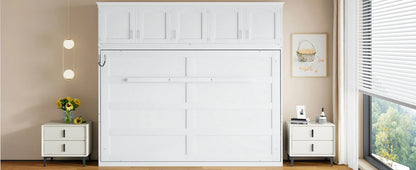 Newest Queen Size Murphy Bed Wall Bed with Top Cabinets,Gray