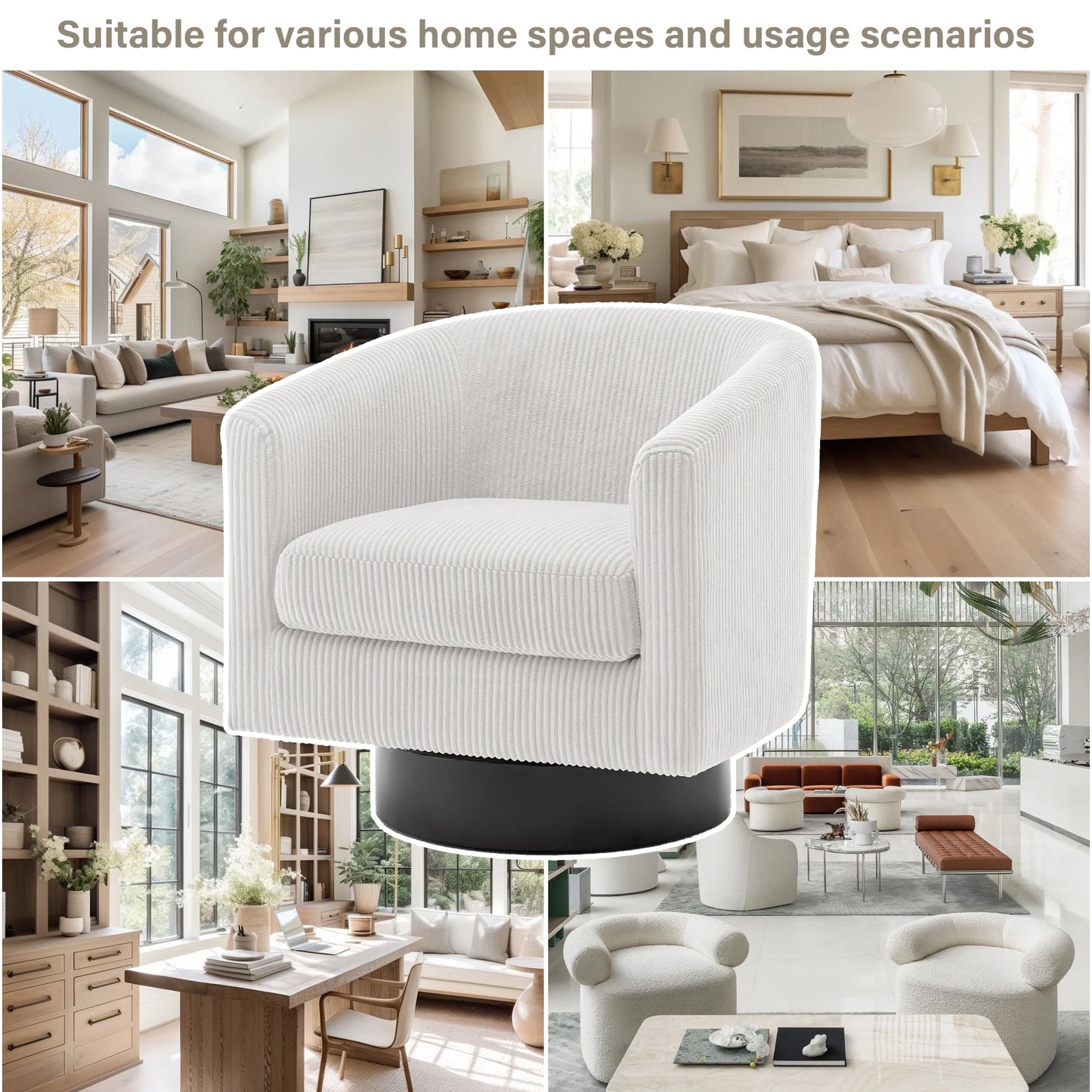 UIXE Swivel Accent Chair, Upholstered Fabric Barrel Chair for Living Room, Small Single Sofa Bedroom Reading Seat, Light Gray