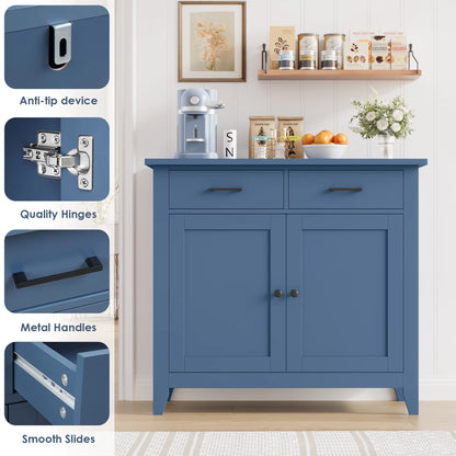 Homfa Entryway Cabinet, Kitchen Storage Cabinet, Farmhouse Buffet Sideboard with 2 Drawers and 2 Doors,Coffee Bar with Storage for Dining Room Living Room,White