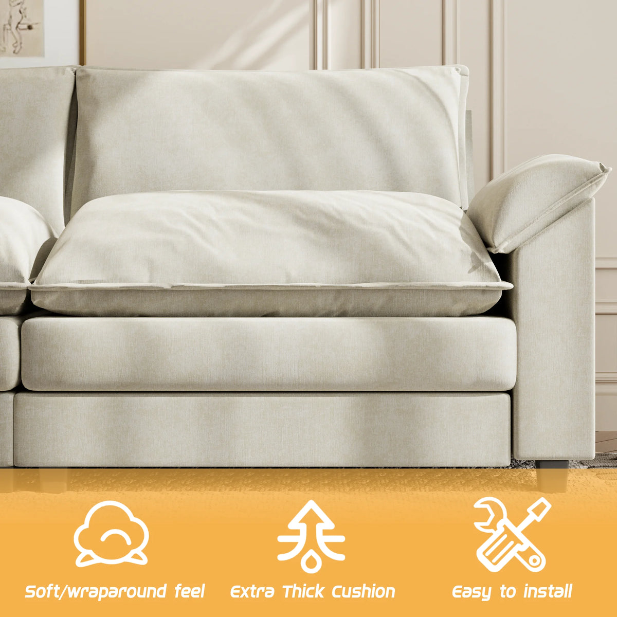 Homall Sectional Sofa 3-seat L-shaped Sofa with reversible toffee chair Movable Footrest Sofa,Gray