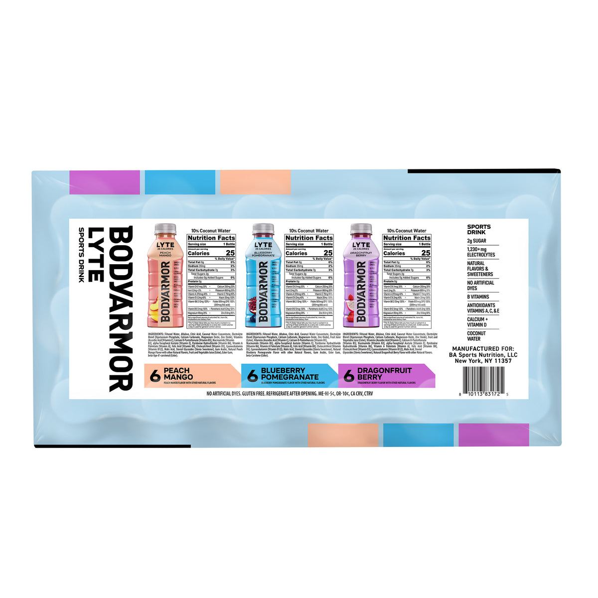 BODYARMOR Lyte Sports Drink, Variety Pack, 20 fl oz, 18-count