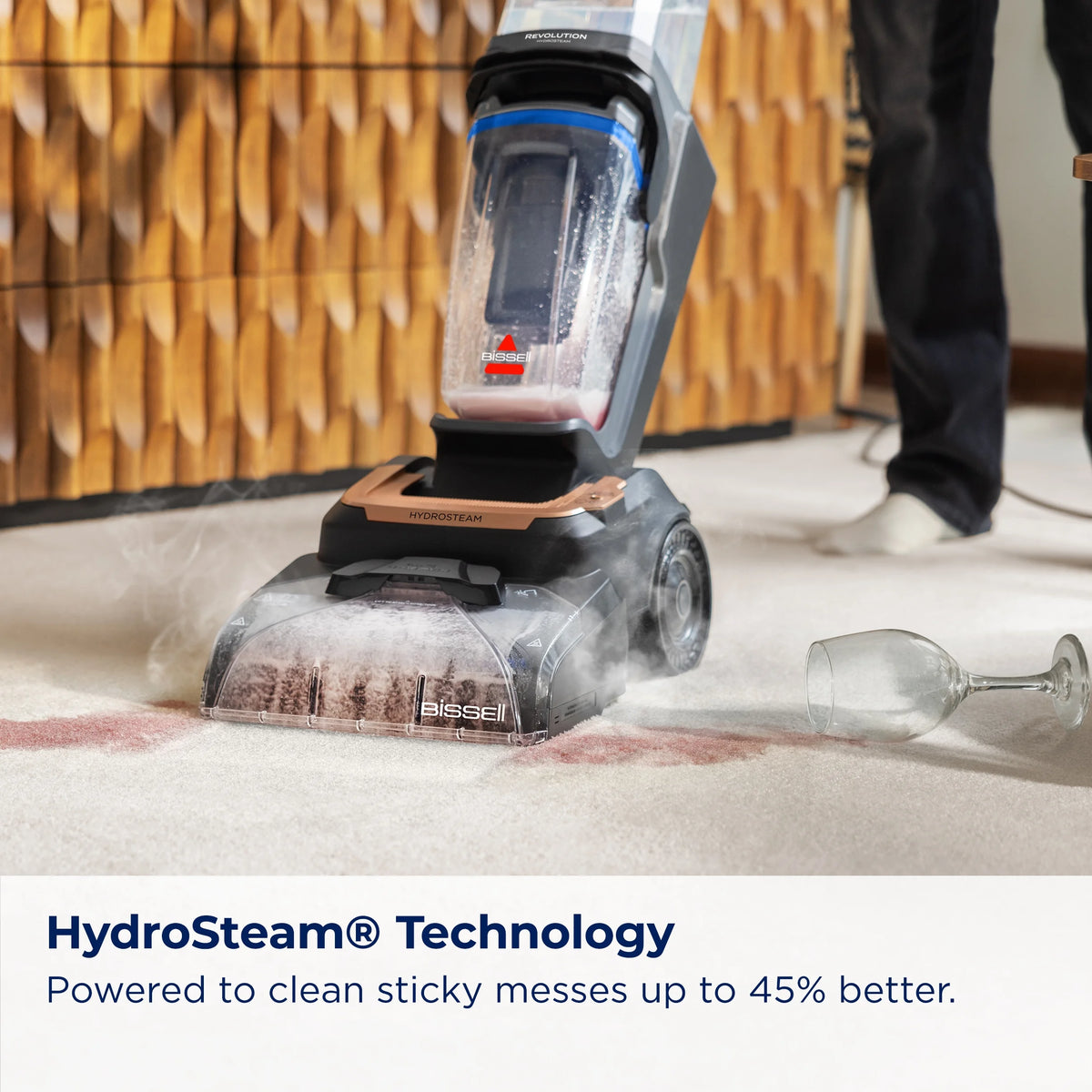 BISSELL Revolution HydroSteam Upright Deep Cleaner, Carpet Cleaner, HydrosSteam Technology, 7 Foot Hose, 4" Self-Cleaning Tough Stain Tool, 4117, Black & Copper