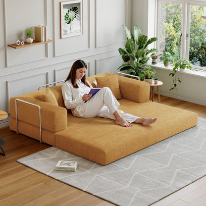 Convertible Sleeper Sofa Bed,Compressed Floor Boneless Couch,Modular Modern Corduroy Sofa for Living Room Bedroom -with Fixed-Shape Frame and Support Armrest,Easy Assembly(Green)