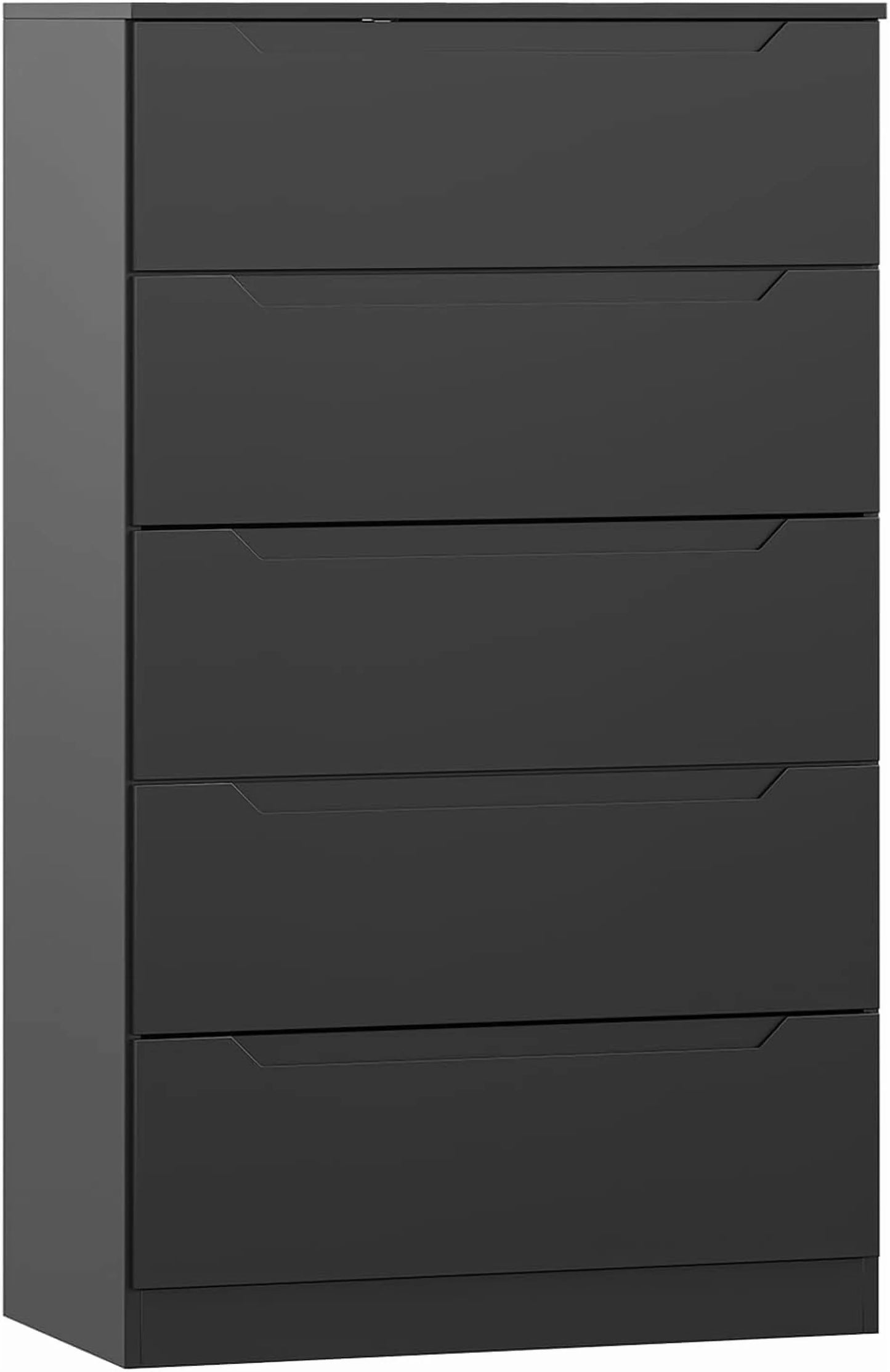 Winkalon Vertical 5 Drawer Dresser, Wood Storage Cabinet with Upgraded Stable Base for Bedroom Living Room, Black