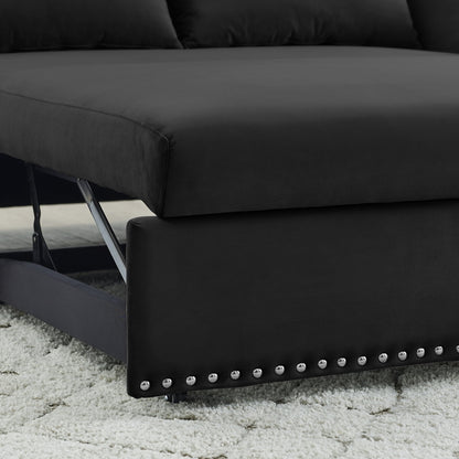 55" Convertible Sleeper Sofa Bed,3 in 1 Convertible Sleeper Loveseat with USB Ports,Modern Velvet Pull Out Sofa Bed with 2 Pillows and Rivet Design for Living Room Furniture,Gray