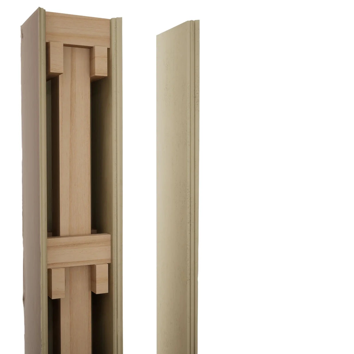 Ekena Millwork 6"W x 5'H Sand Blasted Endurathane Faux Wood Non-Tapered Square Column Wrap with Faux Iron Capital & Base