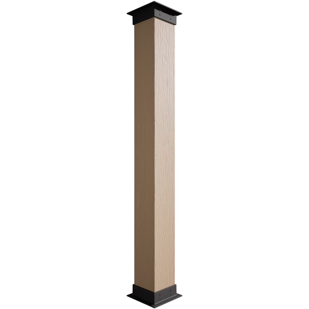 Ekena Millwork 6"W x 5'H Sand Blasted Endurathane Faux Wood Non-Tapered Square Column Wrap with Faux Iron Capital & Base