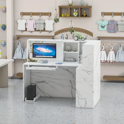 MONSLIPA L-Shape Wood Reception Desk with , Register Stand Reception Center Desk, White
