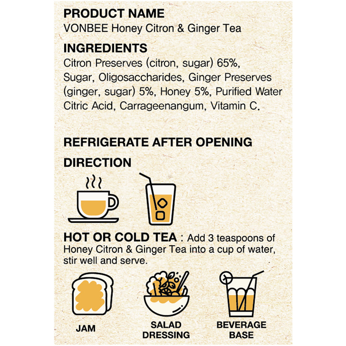 Vonbee Honey Citron & Ginger Tea, 4.4 lb, 2-pack