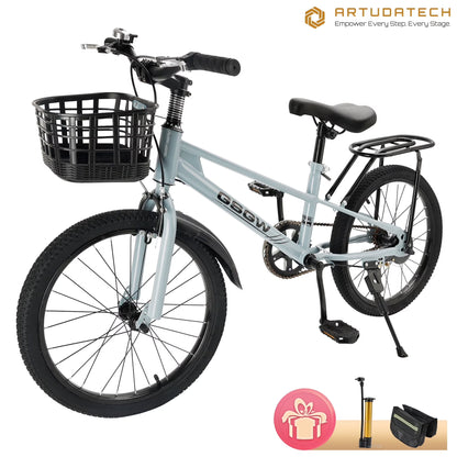 ARTUDATECH Kids Bike Girls  Boys 20 Inch Children's Bicycle with Basket for Age 6-12 Years old  with Air Pump and Bike bag