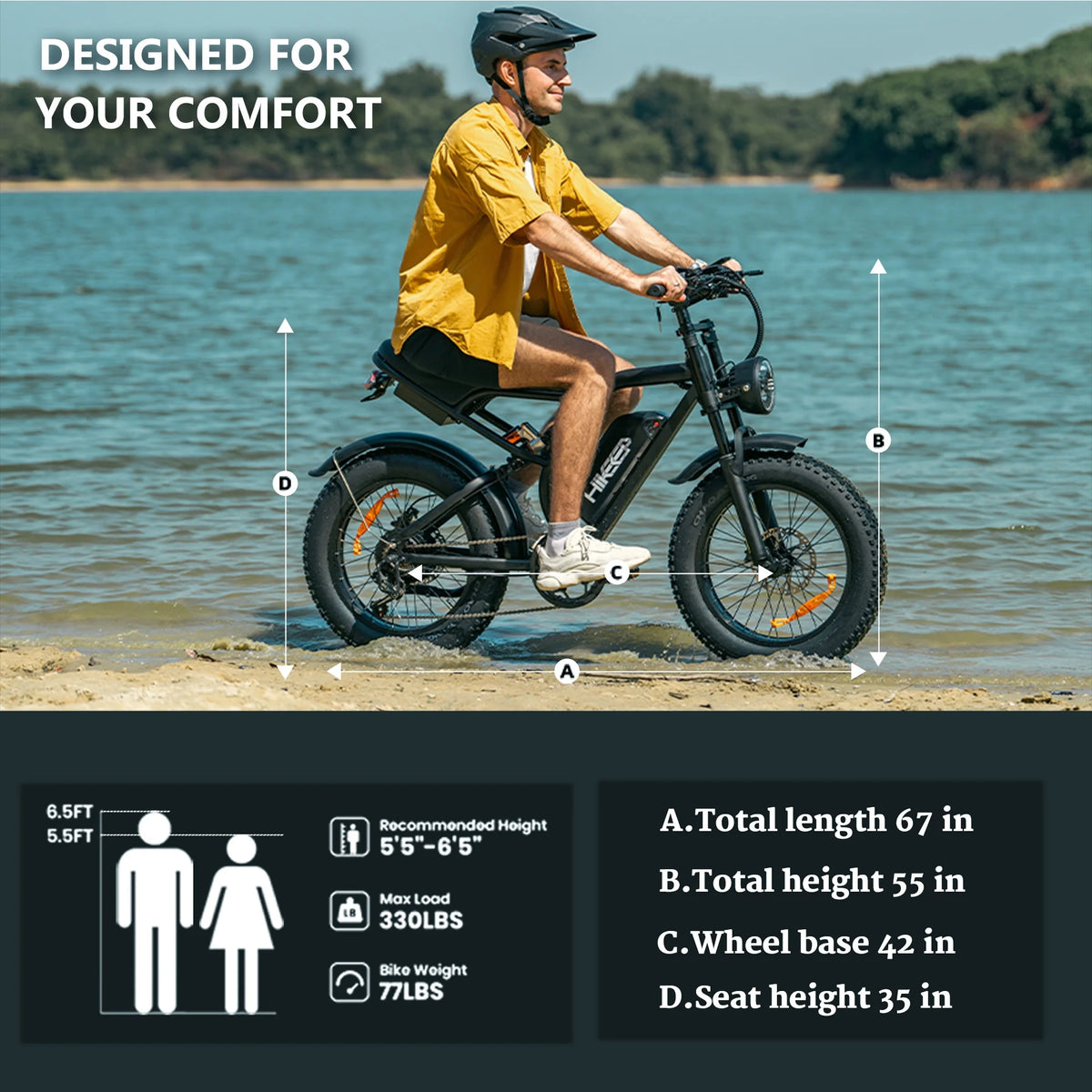 HiKeep 1500W Peak Electric Bike, 20" Fat Tire Ebike, 48V 15Ah Battery, E-Mountain Bike, w/ Bag, Pump & Glasses