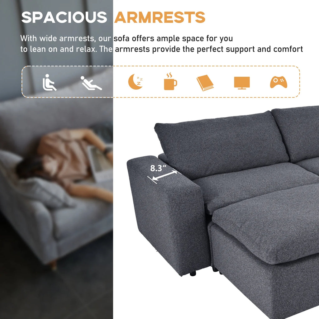 Harper & Bright Designs Convertible Modular Sectional Sofa with 2 Removable Ottomans & Pillows, Large U Shape Cloud Couch with Reversible Chaise for Living Room, Grey