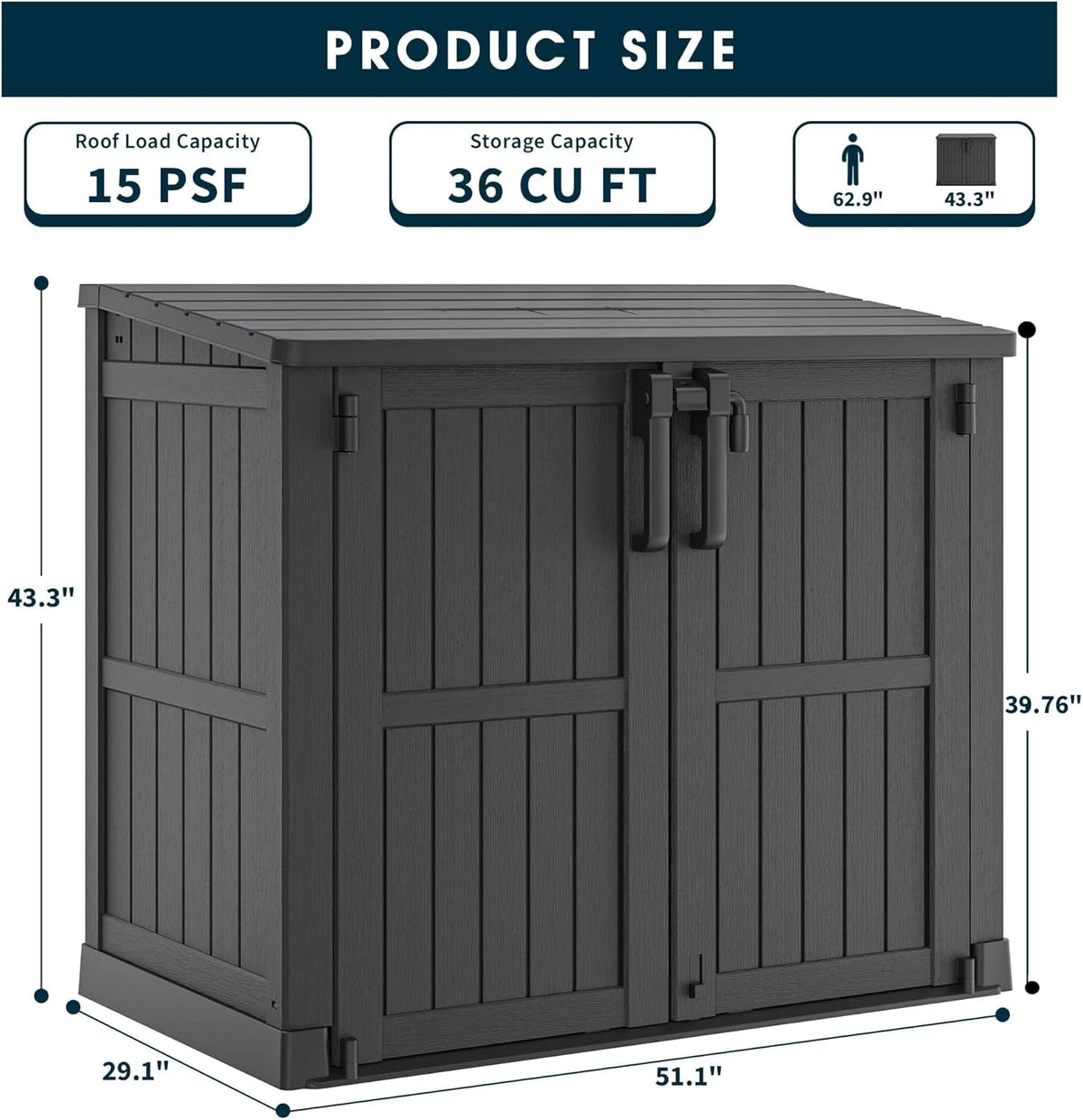 LHBCraft Outdoor Resin Storage Shed, 34 Cu. Ft. Weather-Resistant Garden Storage Box, Extra-Large Lockable Waterproof Shed for Bikes, Lawnmowers, and Garden Tools