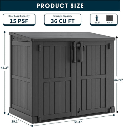 LHBCraft Outdoor Resin Storage Shed, 34 Cu. Ft. Weather-Resistant Garden Storage Box, Extra-Large Lockable Waterproof Shed for Bikes, Lawnmowers, and Garden Tools