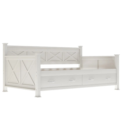 Euroco Twin Size Dayed with 2 Storage Drawers for Bedroom Low Profile Platform Bed, White