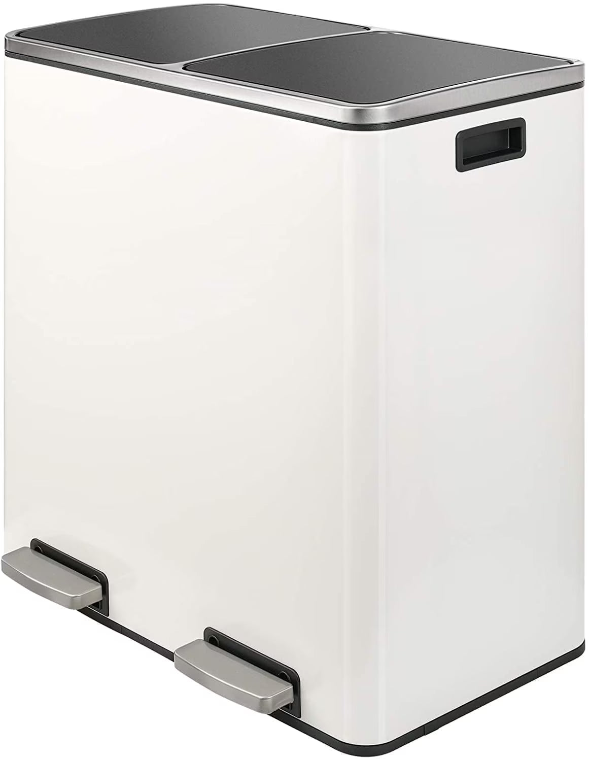 LAZY BUDDY Dual Garbage Can, Stainless Steel 16 Gallon Step Kitchen Trash Can with Soft-Close Lid, Double Compartment Garbage Recycling Bin