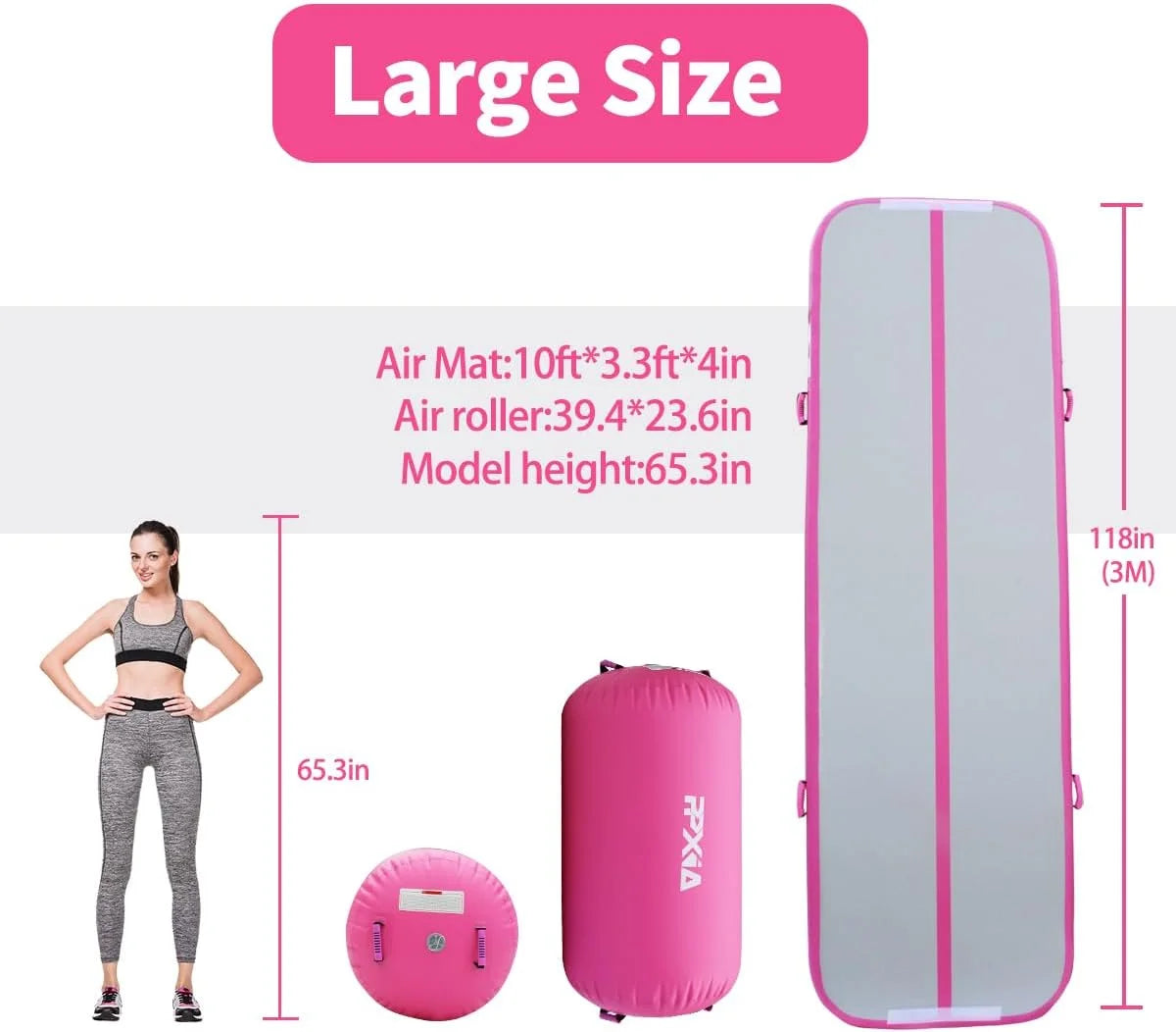 Gymnastics Mat Set 10FT Inflatable Tumbling Mat, 39*24 inch Air Roller Gymnastics Barrel and 3 Air Block with 800W Air Pump for Training Cheerleading Home Use Yoga and Water Use