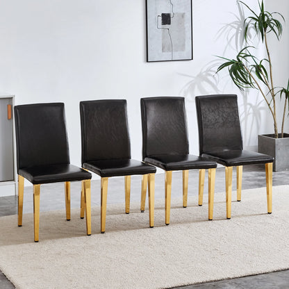 Set of 4 black PU leather backrest chairs with gold metal legs -A perfect pairing, ideal for minimalist and modern home decor styles, with product dimensions of 16.2*18.5*34.6 inches.