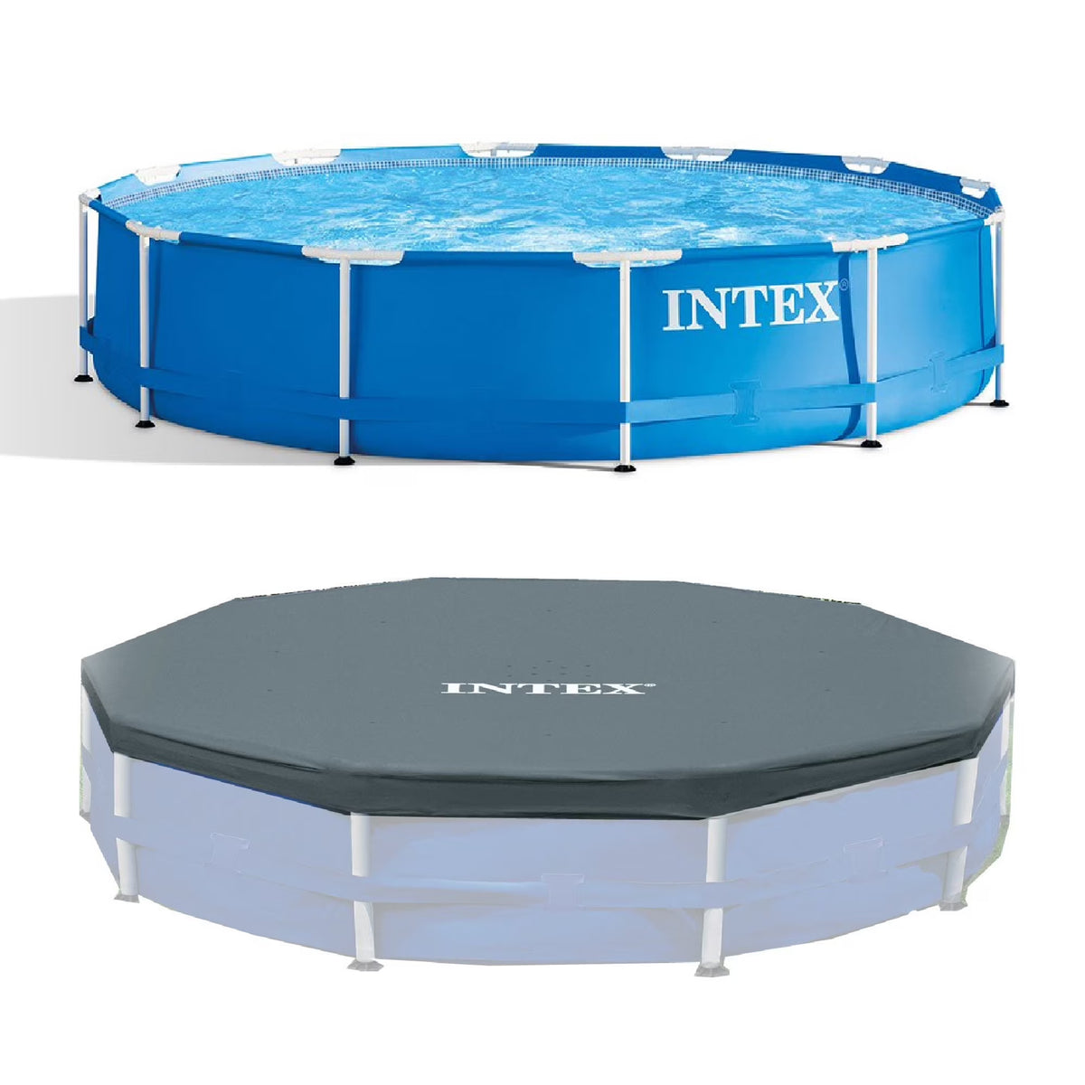 INTEX Round Metal Frame 8ft x 20in Above Ground Swimming Pool Set, Blue