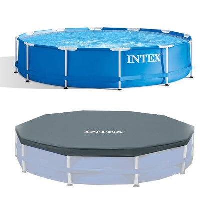 INTEX Round Metal Frame 8ft x 20in Above Ground Swimming Pool Set, Blue