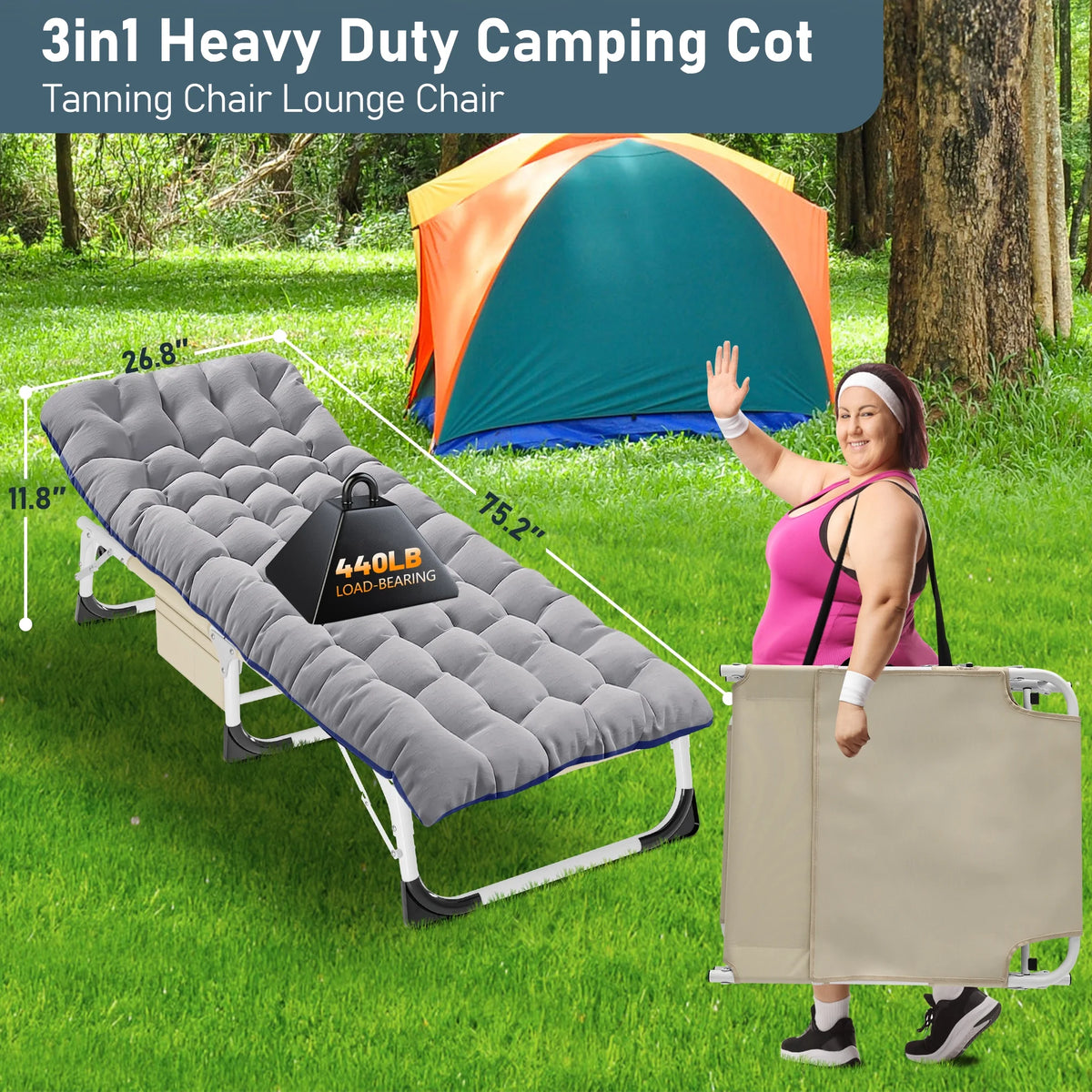 Slsy Folding Lounge Chair, 5-Position Adjustable Outdoor Reclining Chair, Folding Sleeping Bed Cot, Folding Chaise Lounge Chair for Pool Beach Patio Sunbathing