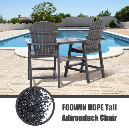 Tall Adirondack Chairs Set of 2，Outdoor Adirondack Barstools with Double Connecting Tray Patio Stools Weather Resistant for Outdoor Deck Lawn Pool Backyard,Grey