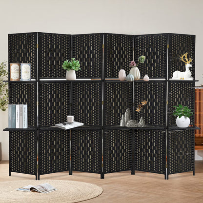 Dkelincs 6 Panel Wood Room Dividers Portable Folding Privacy Screen with Removable Storage Shelves, Brown