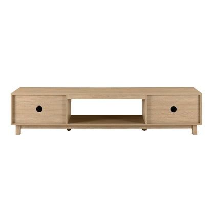Walker Edison Mid-Century Modern Reeded 2-Door TV Stand for TVs up to 80��, Coastal Oak