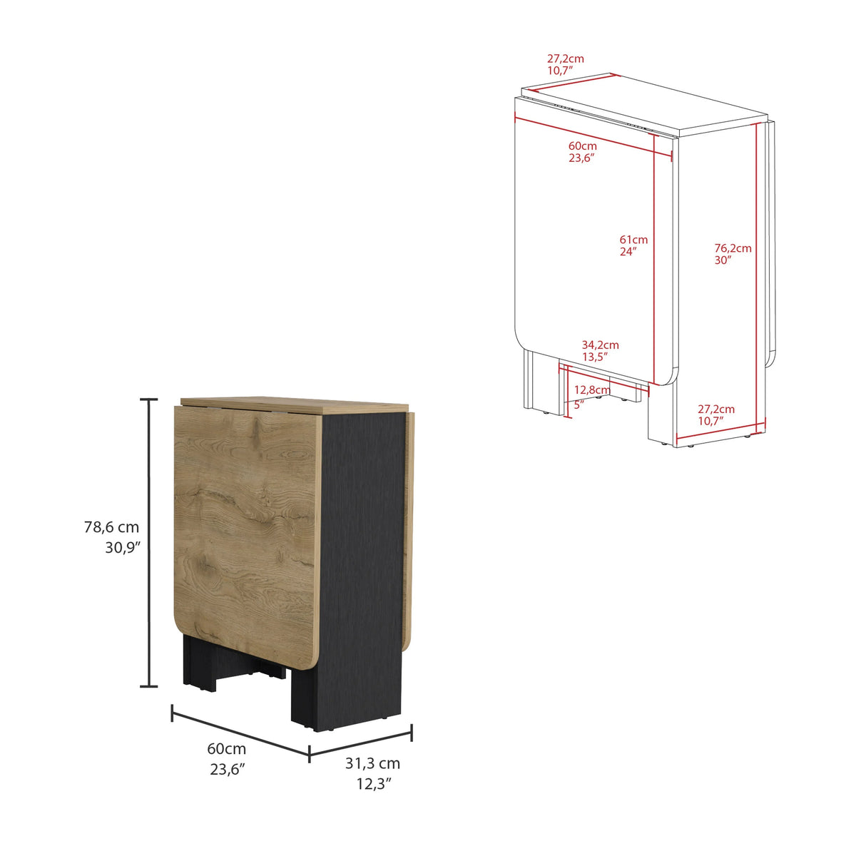 Gateleg Folding Table Space-Saving with Compact Design White / Macadamia