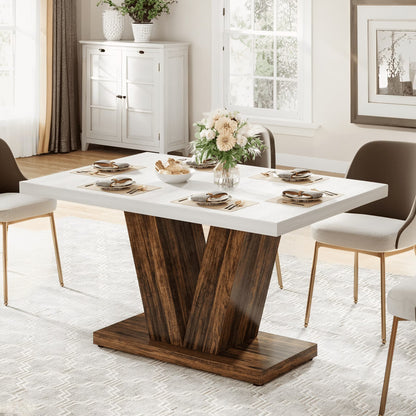 Finmind 47-inch Dining Table for 4 to 6, Farmhouse Wood Kitchen Table for Dining Room, White