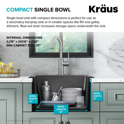KRAUS Bellucci 18 Granite Composite Workstation Drop-In Top Mount Single Bowl Kitchen Bar Sink in White with Accessories