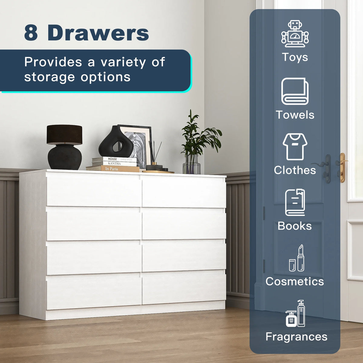 Resenkos Modern Mid Century 6 Drawer Wide Dressers Chests for Bedroom, Chest of Drawer Organizer Grey