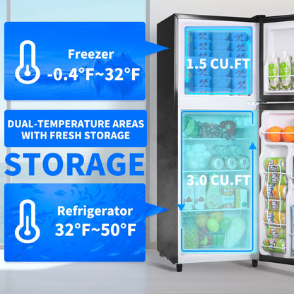 4.5 Cu. ft. Compact Refrigerator 2 Door with Freezer,5 Adjustable Thermostat & 4 Removable Glass Shelves