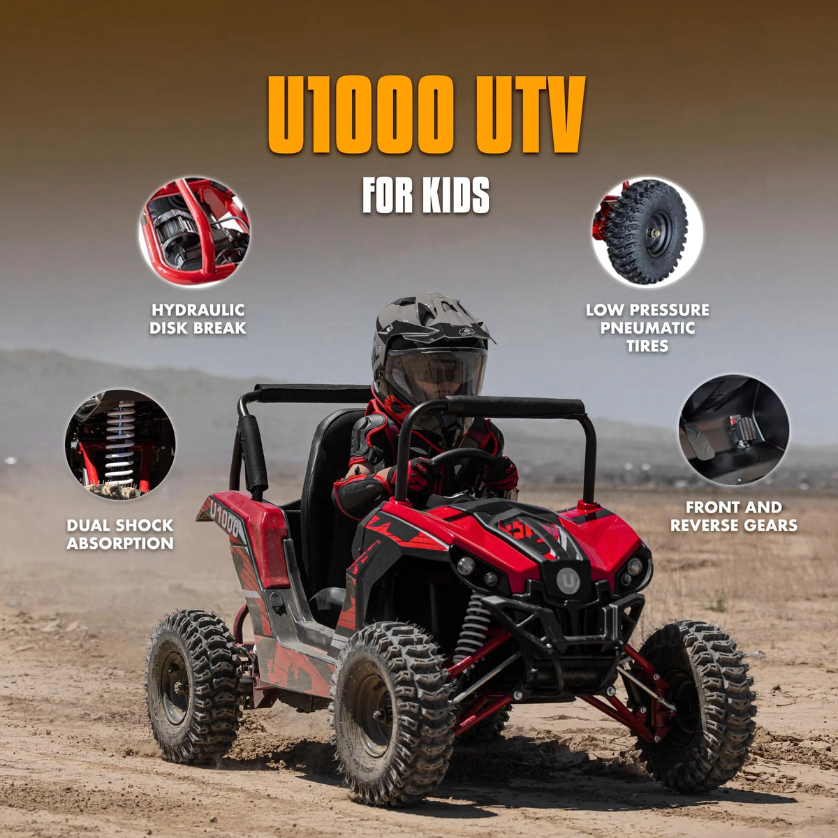 UTV Ride on Car (Large),Shock Absorber, 48V Electric Vehicles with Disk Brake, Gear Switch, Steel Frame, Off-Road Tire, Flexible Seat Belt and Seat, Three-Speed Parental Limit-Lock Function (Blue)