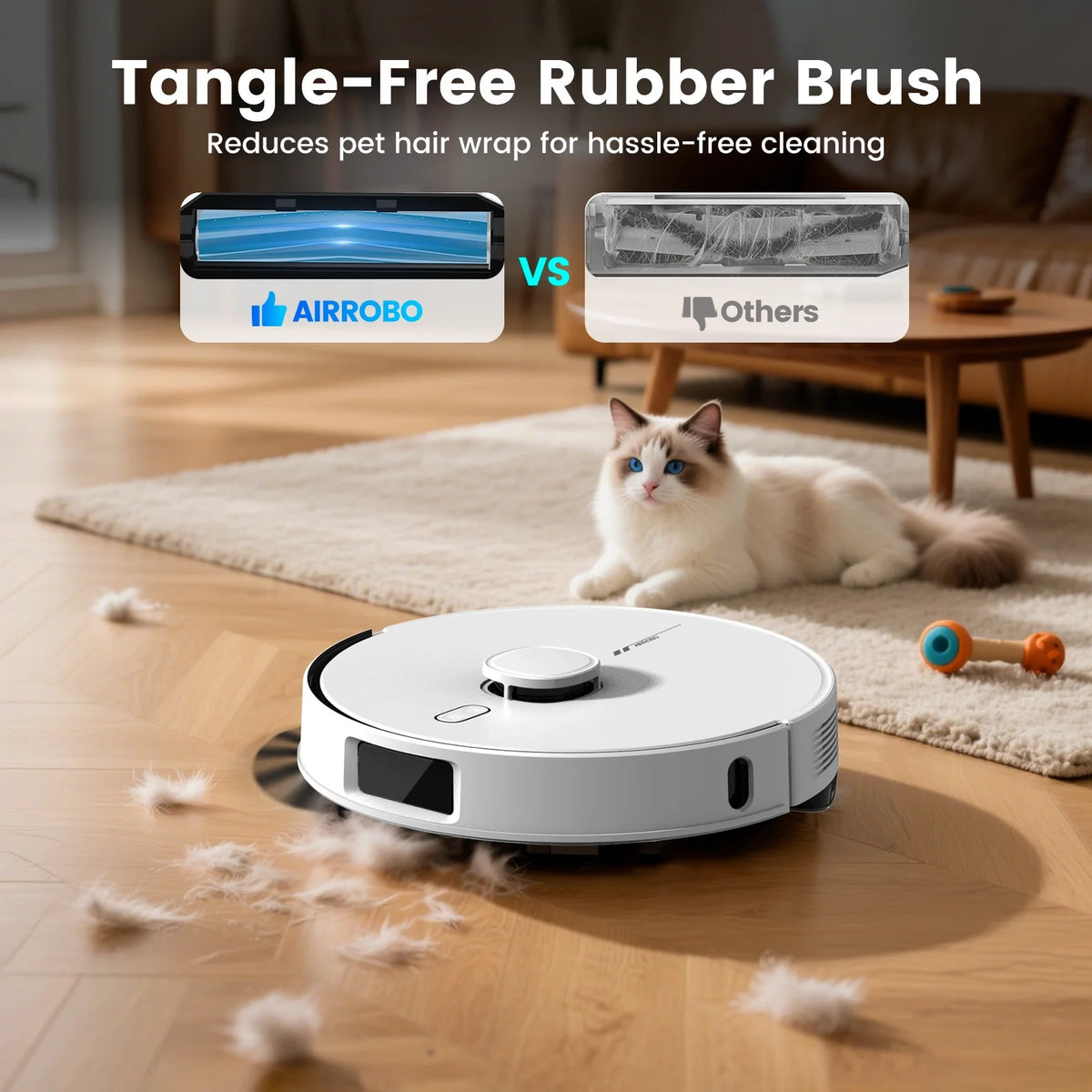 AIRROBO L60+ Self-Empty Robot Vacuum and Mop Cleaner with Ultrasonic Carpet Detection,6000Pa Suction,Laser Obstacle Avoidance,240min Long Runtime