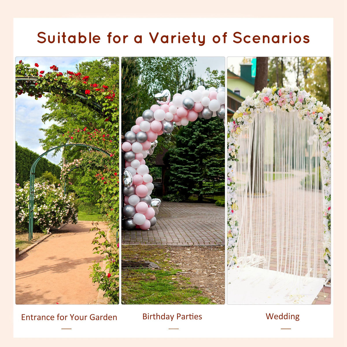 CAMSCH 85'' Premium Outdoor Wooden Arbor Arch with Trellis, Straight top, Pergola Arch for Climbing Plants, Wood Garden Yard Lattice, Wedding Arch for Ceremony, 63''(L) x 26''(W) x 85''(H)