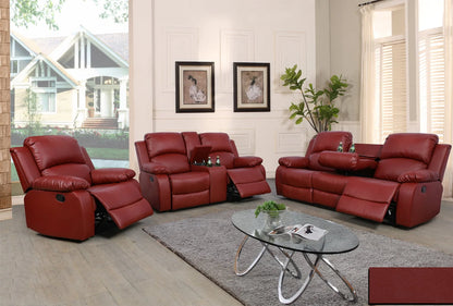 Ainehome Red Leather 3 Pieces Reclining Sofa Sets, Recliner Sofa for Living Room