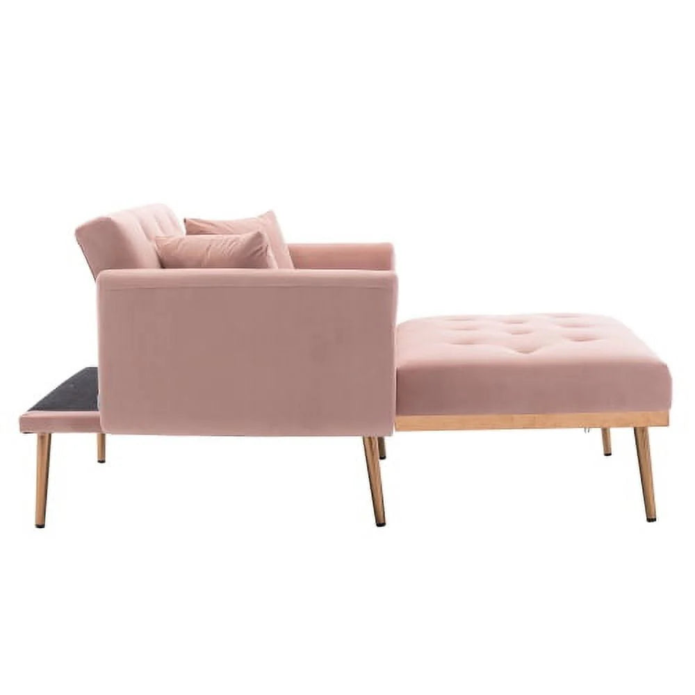 Velvet 2 in 1 Chaise Lounge Indoor Sleeper Chair, Convertible Chairs into Beds with 2 Pillows, Comfy Tufted Sleeper Chair for Bedroom, Living Room, Pink
